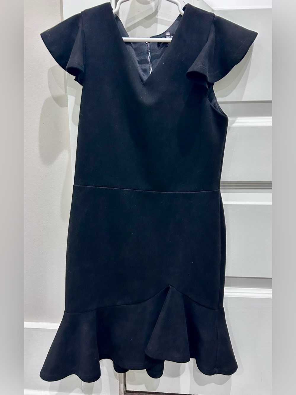 Black V-Neck Ruffle Dress